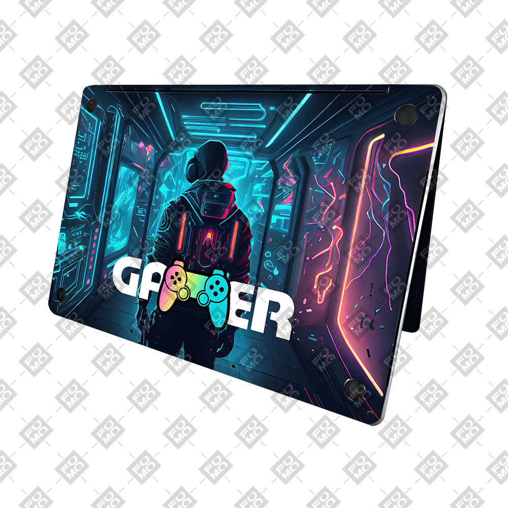 Gamer in Glowing Background Gaming MacBook Neo Laptop Skin