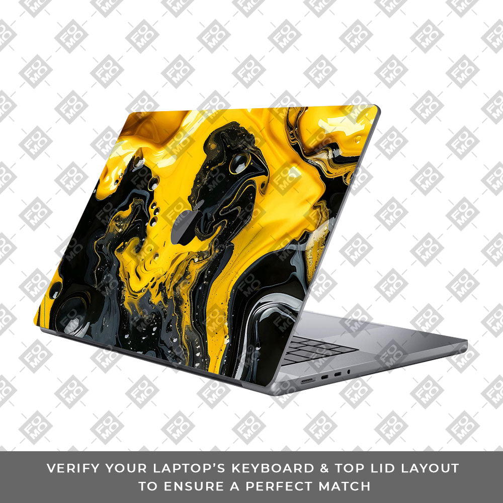 Yellow and Black Paint Swirls MacBook Pro 16 2019 Laptop Skin