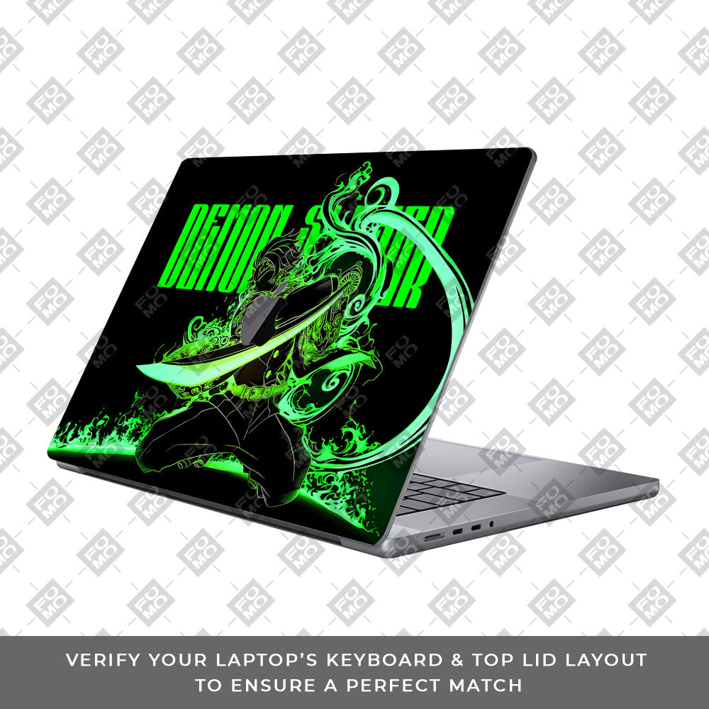 Tanjiro Green Flame Dance MacBook Pro 16 2019 3D Laptop Skin