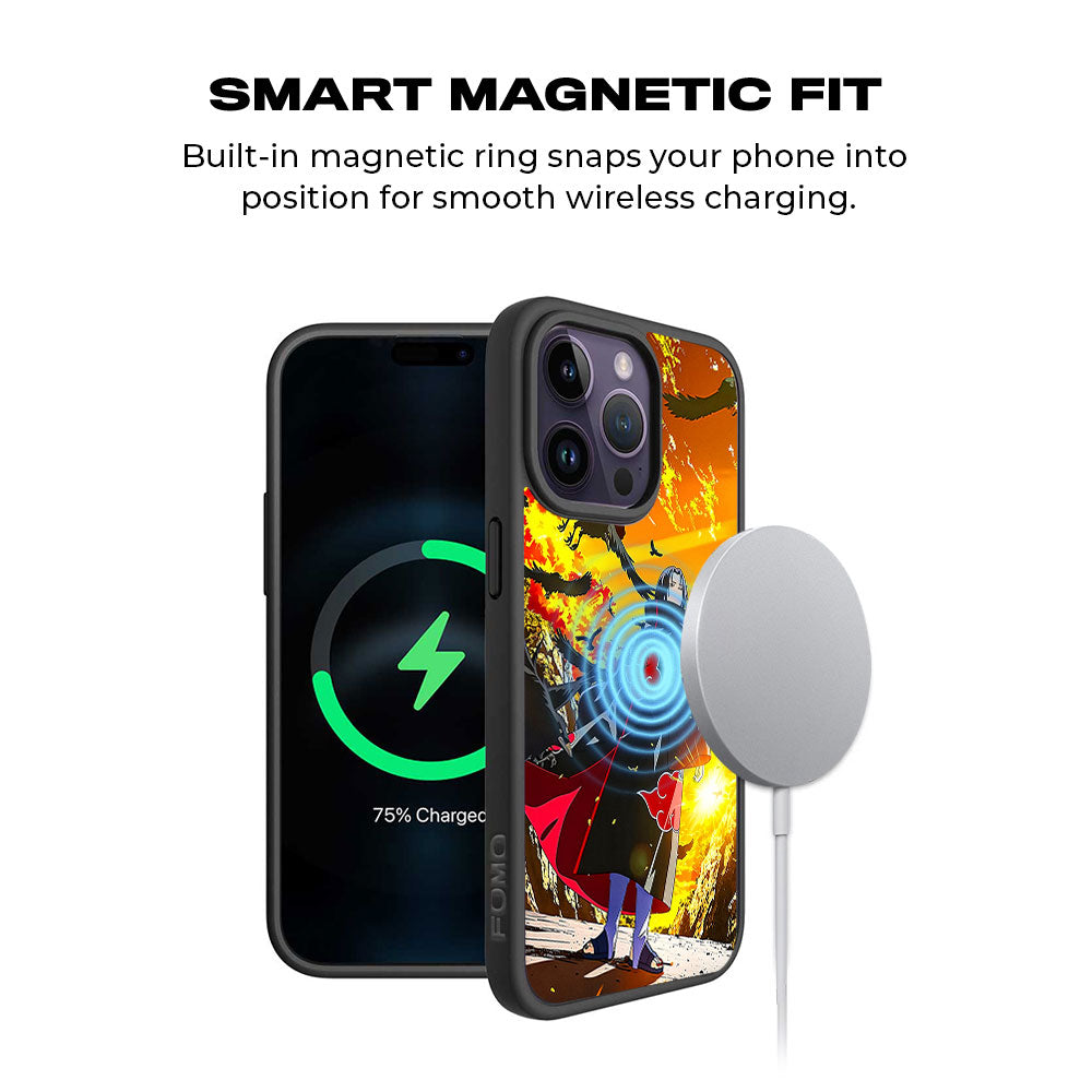 Itachi Uchiha Walking in Flames with Crows with Shockguard Armour Magsafe Case for Apple iPhone 15 Pro Max