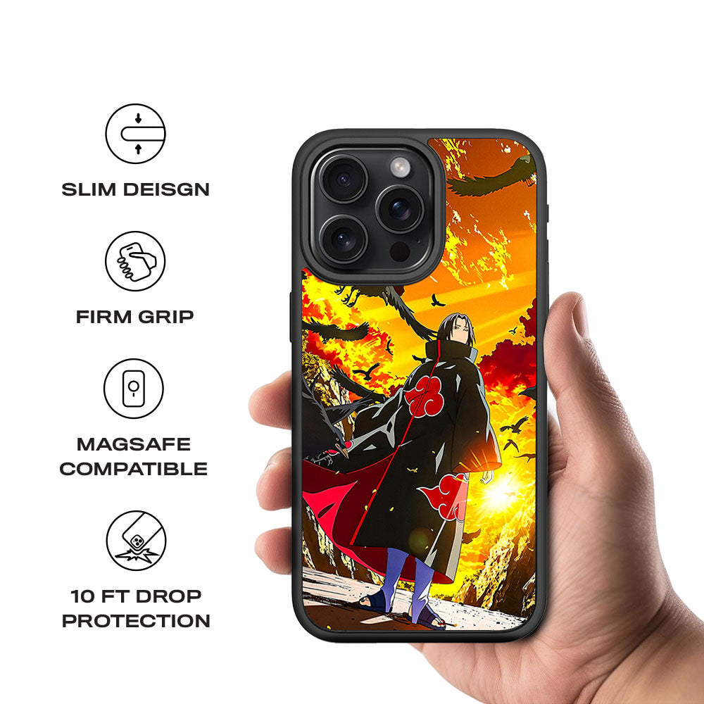 Itachi Uchiha Walking in Flames with Crows with Shockguard Armour Magsafe Case for Apple iPhone 15 Pro Max