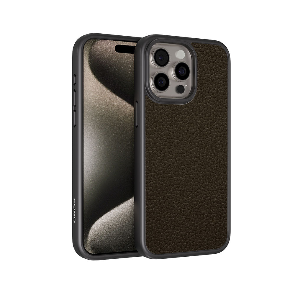 Brown Leather Textured Skin with Shockguard Armour Magsafe Case for Apple iPhone 15 Pro Max