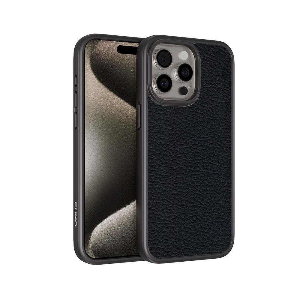 Black Leather Textured Skin with Shockguard Armour Magsafe Case for Apple iPhone 15 Pro Max