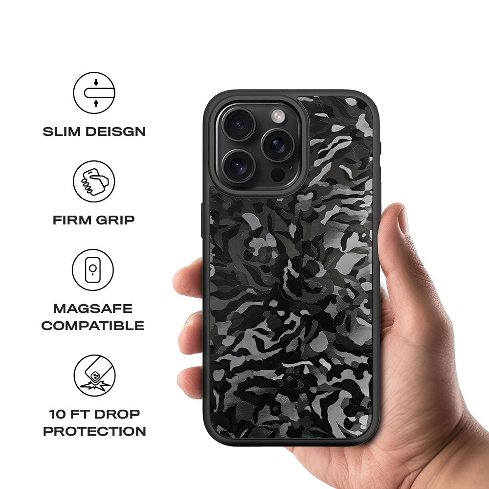 Black Camouflage Textured Skin with Shockguard Armour Magsafe Case for Apple iPhone 15 Pro Max