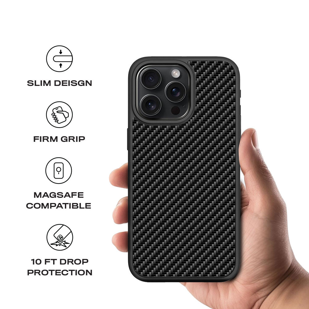 Carbon Fiber Textured Skin with Shockguard Armour Magsafe Case for Apple iPhone 15 Pro Max