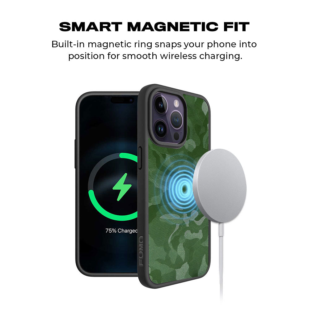 Green Camouflage Textured Skin with Shockguard Armour Magsafe Case for Apple iPhone 15 Pro Max
