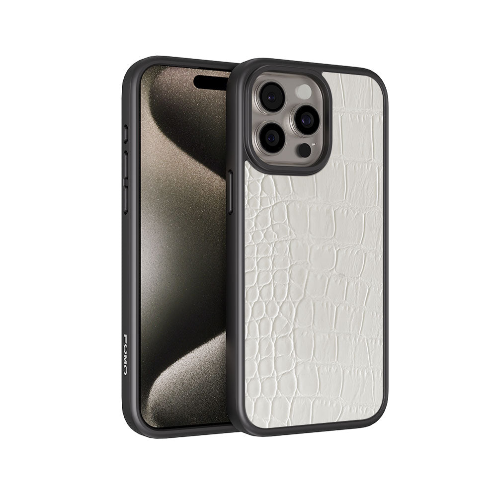 White Crocodile Textured Skin with Shockguard Armour Magsafe Case for Apple iPhone 15 Pro Max