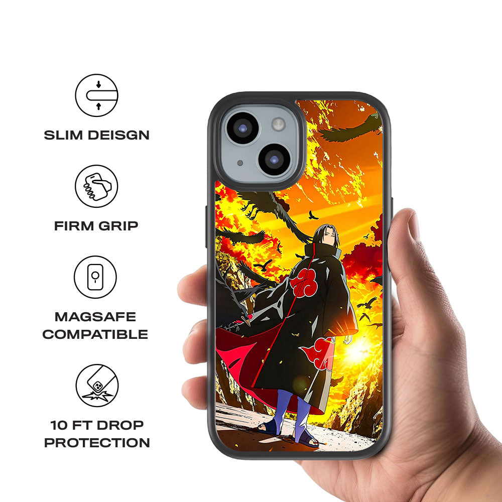 Itachi Uchiha Walking in Flames with Crows with Shockguard Armour Magsafe Case for Apple iPhone 15 Plus