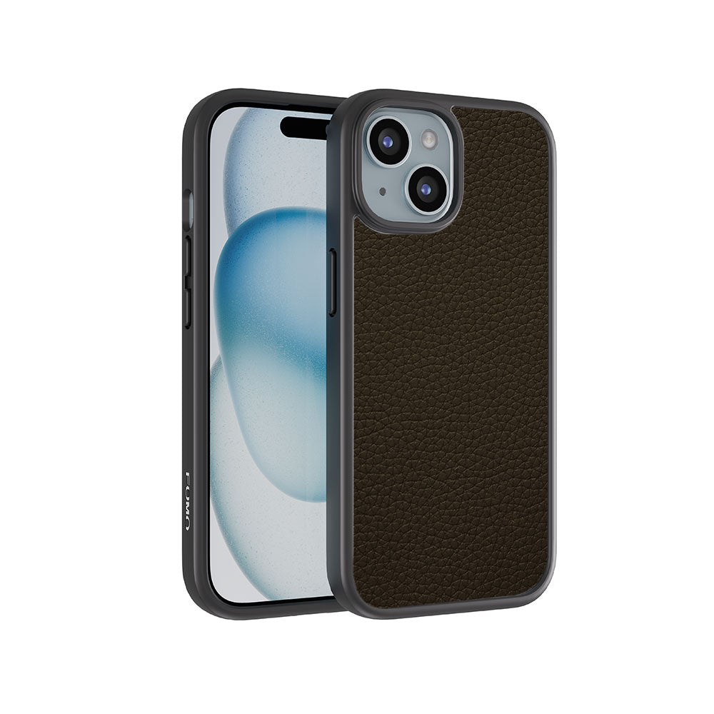 Brown Leather Textured Skin with Shockguard Armour Magsafe Case for Apple iPhone 15 Plus