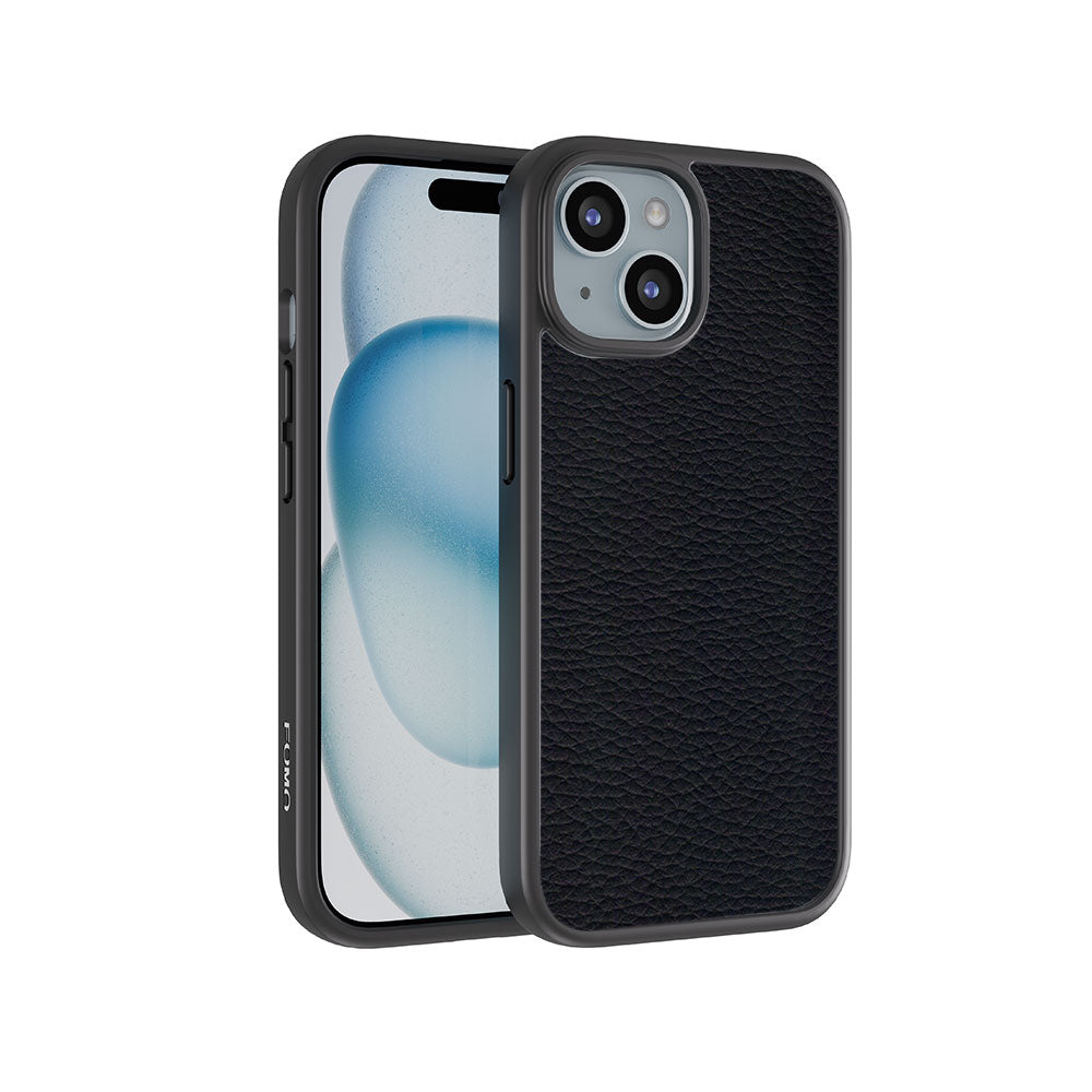 Black Leather Textured Skin with Shockguard Armour Magsafe Case for Apple iPhone 15 Plus