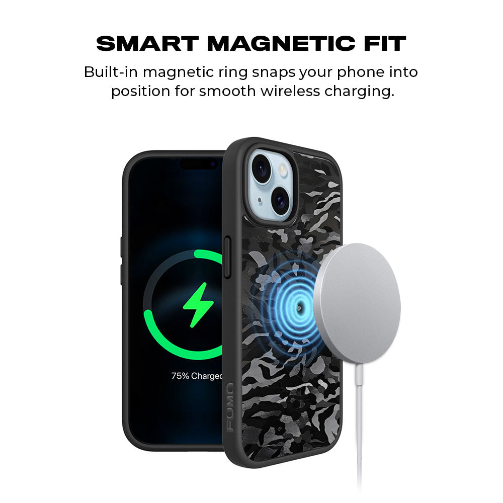 Black Camouflage Textured Skin with Shockguard Armour Magsafe Case for Apple iPhone 15 Plus