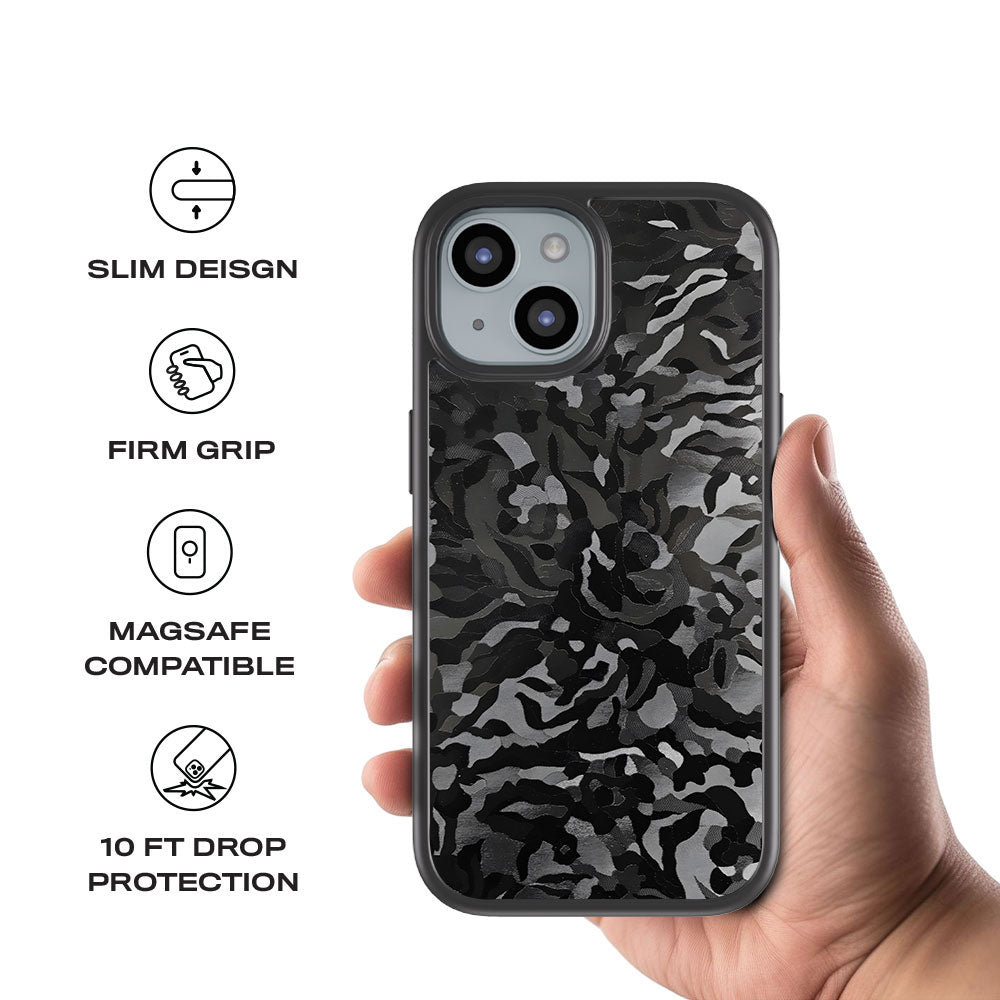 Black Camouflage Textured Skin with Shockguard Armour Magsafe Case for Apple iPhone 15 Plus