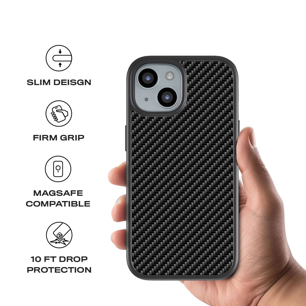 Carbon Fiber Textured Skin with Shockguard Armour Magsafe Case for Apple iPhone 15 Plus