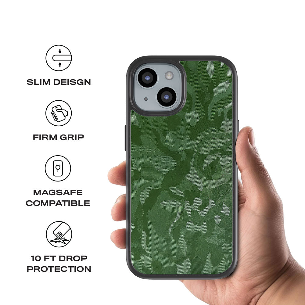 Green Camouflage Textured Skin with Shockguard Armour Magsafe Case for Apple iPhone 15 Plus