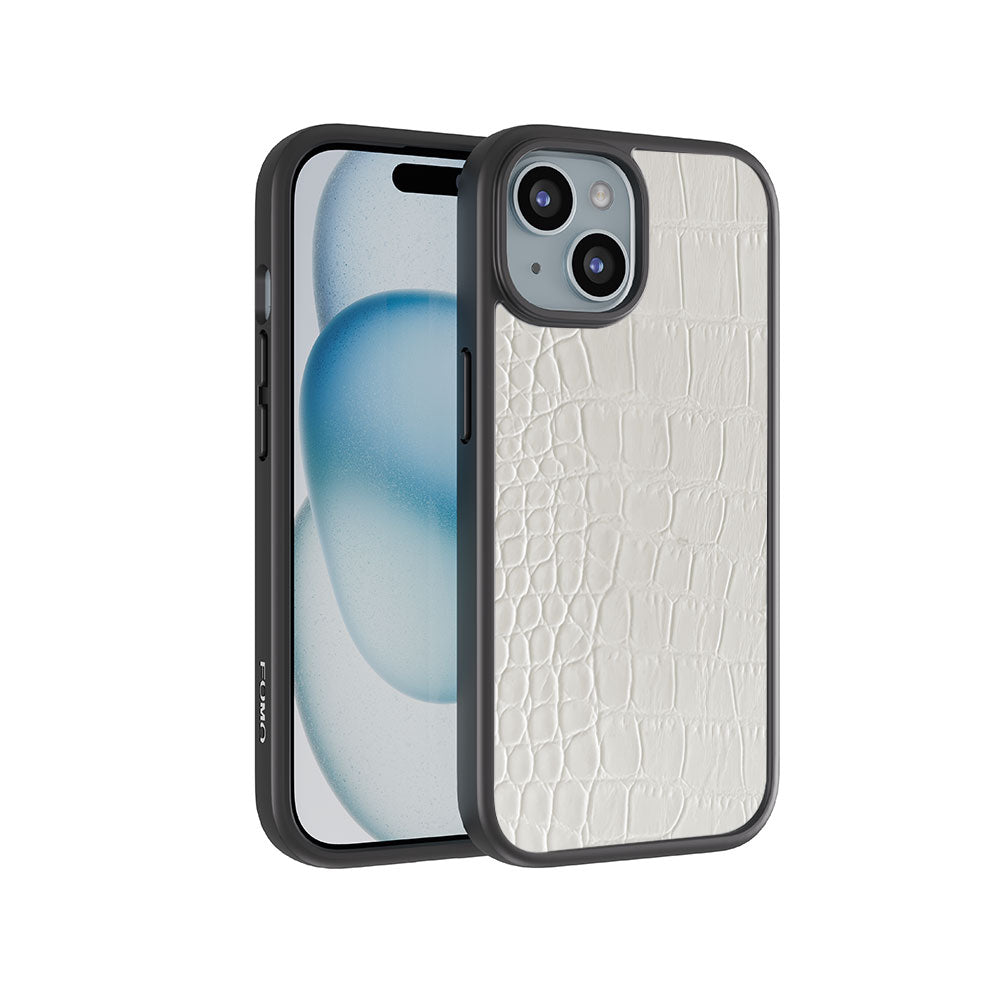 White Crocodile Textured Skin with Shockguard Armour Magsafe Case for Apple iPhone 15 Plus