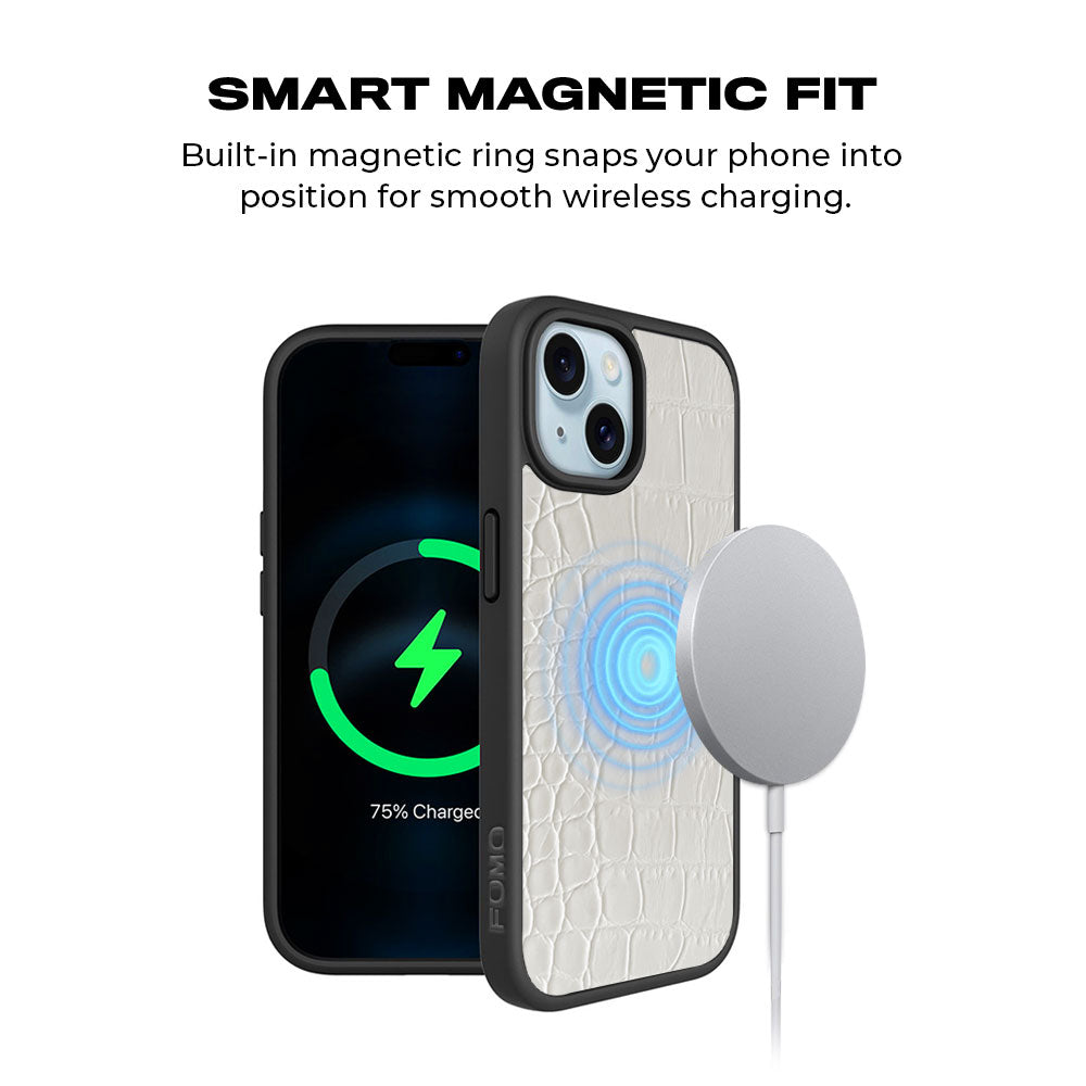 White Crocodile Textured Skin with Shockguard Armour Magsafe Case for Apple iPhone 15 Plus
