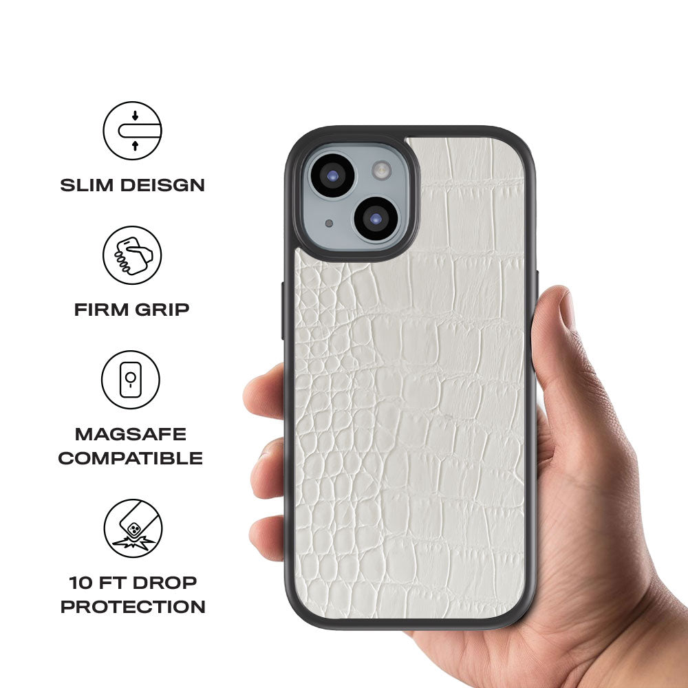 White Crocodile Textured Skin with Shockguard Armour Magsafe Case for Apple iPhone 15 Plus