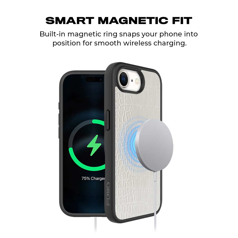 White Crocodile Textured Skin with Shockguard Armour Magsafe Case for Apple iPhone 16E