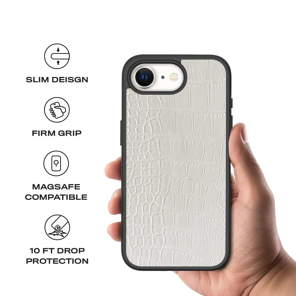 White Crocodile Textured Skin with Shockguard Armour Magsafe Case for Apple iPhone 16E