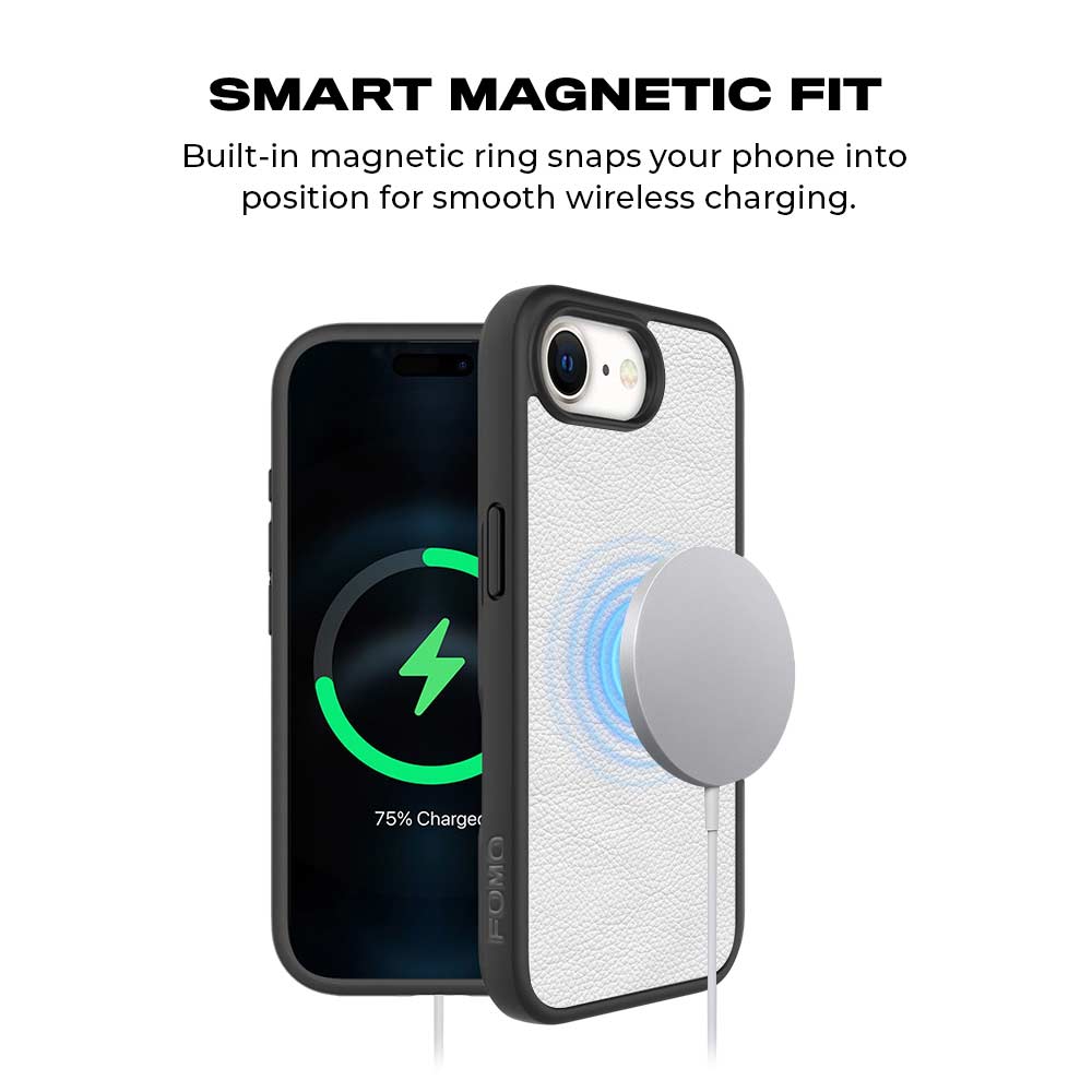 White Leather Textured Skin with Shockguard Armour Magsafe Case for Apple iPhone 16E