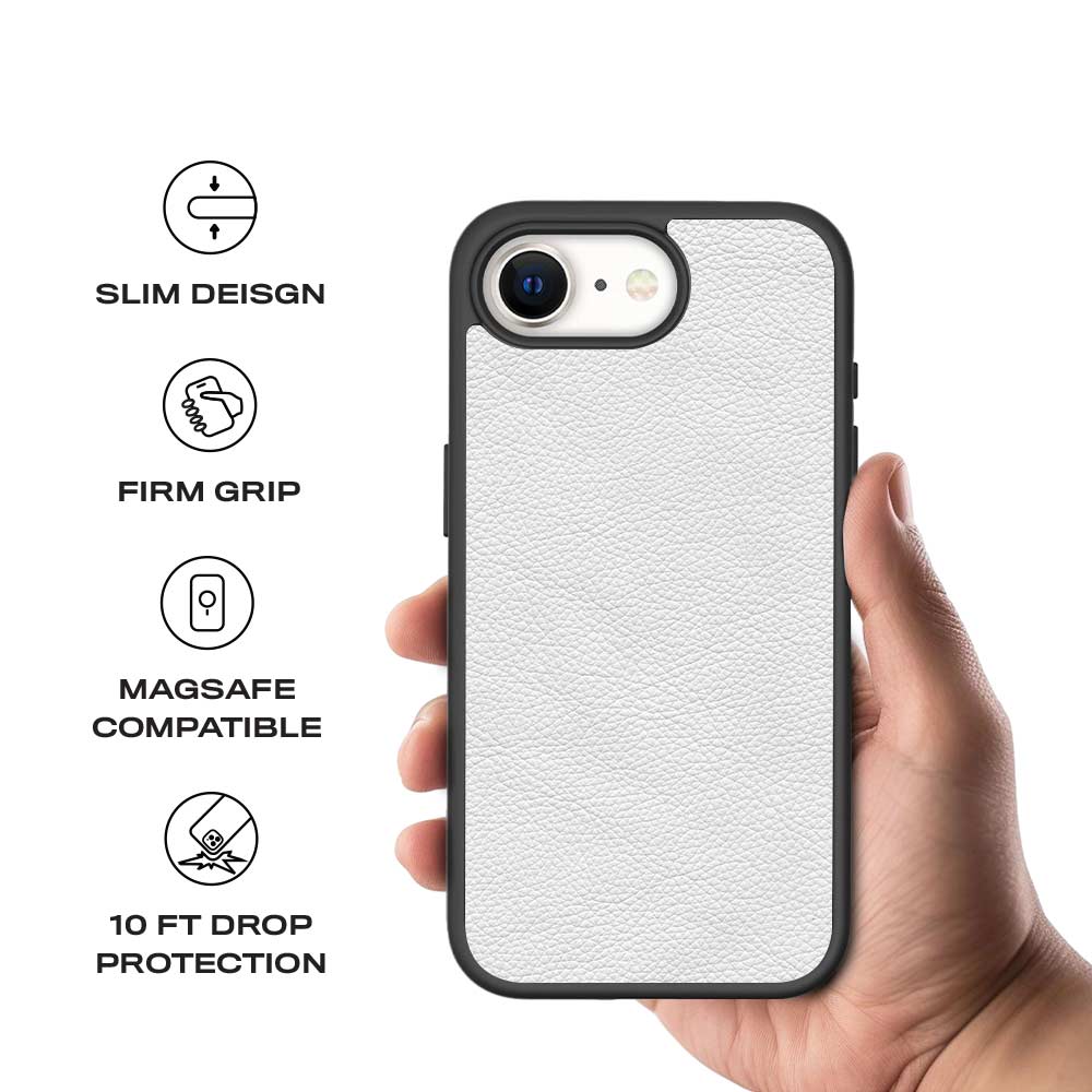 White Leather Textured Skin with Shockguard Armour Magsafe Case for Apple iPhone 16E