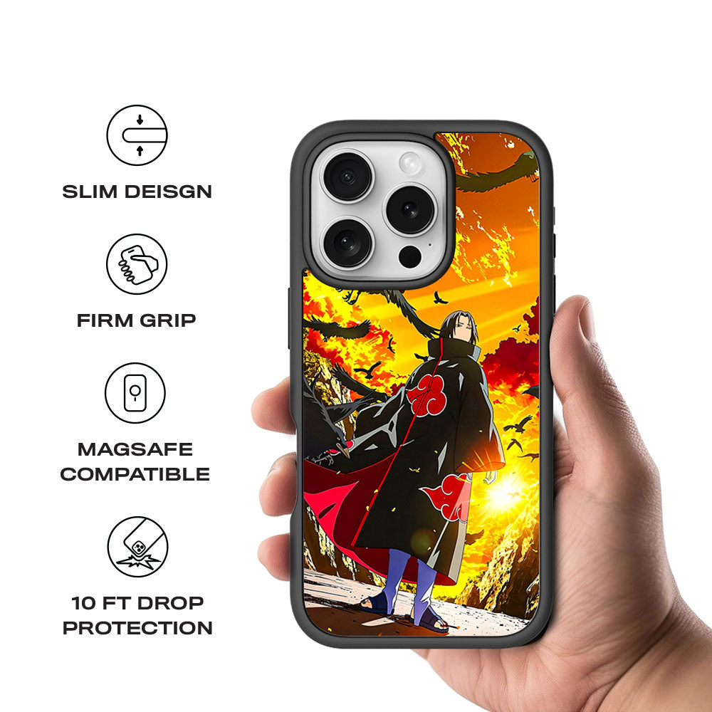 Itachi Uchiha Walking in Flames with Crows with Shockguard Armour Magsafe Case for Apple iPhone 16 Pro Max