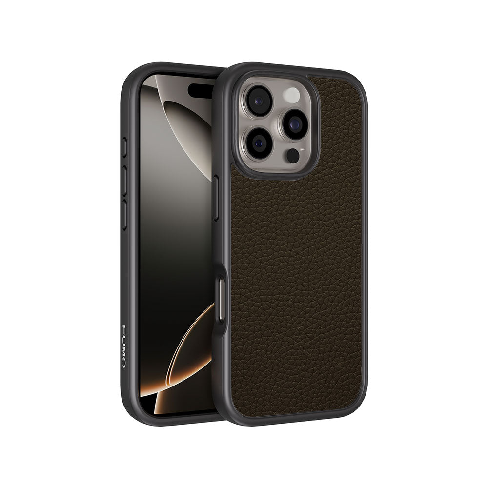 Brown Leather Textured Skin with Shockguard Armour Magsafe Case for Apple iPhone 16 Pro Max