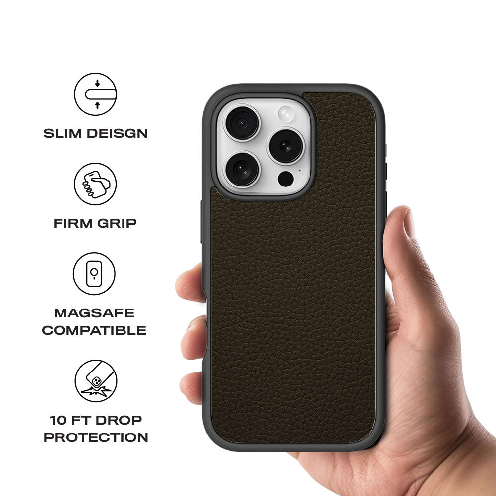 Brown Leather Textured Skin with Shockguard Armour Magsafe Case for Apple iPhone 16 Pro Max