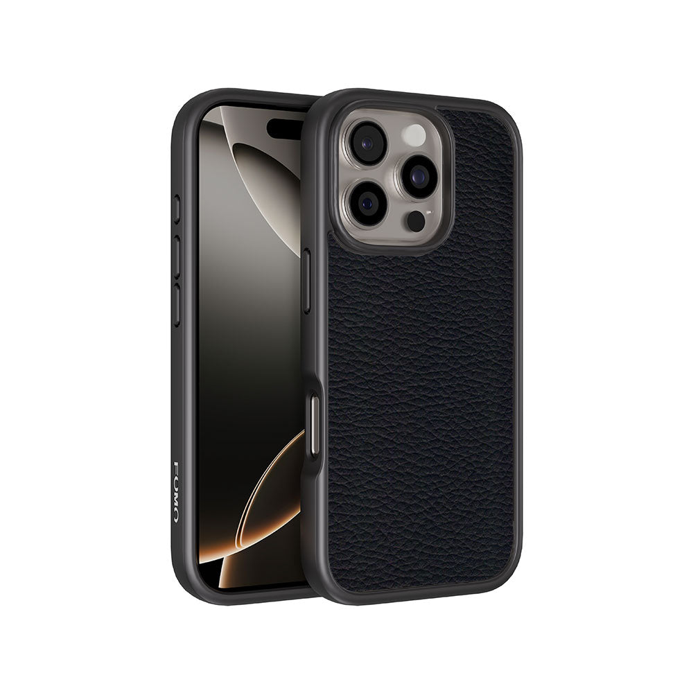 Black Leather Textured Skin with Shockguard Armour Magsafe Case for Apple iPhone 16 Pro Max