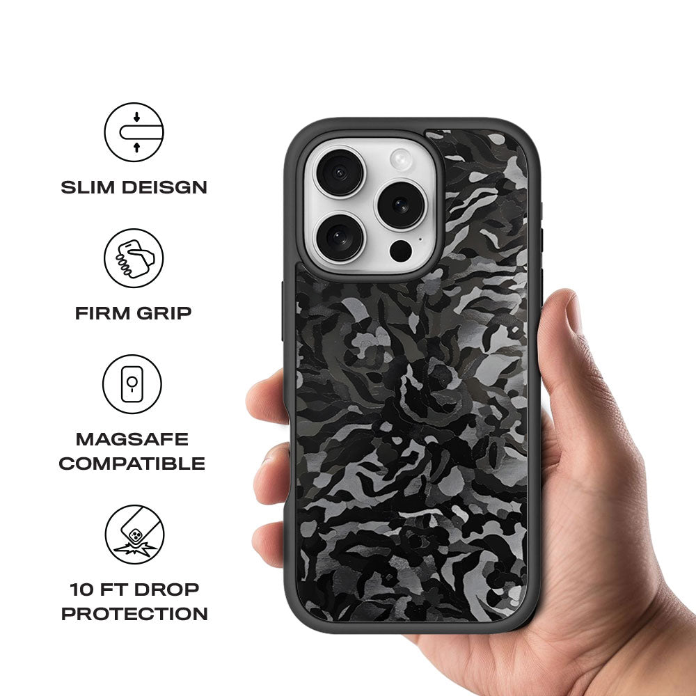 Black Camouflage Textured Skin with Shockguard Armour Magsafe Case for Apple iPhone 16 Pro Max