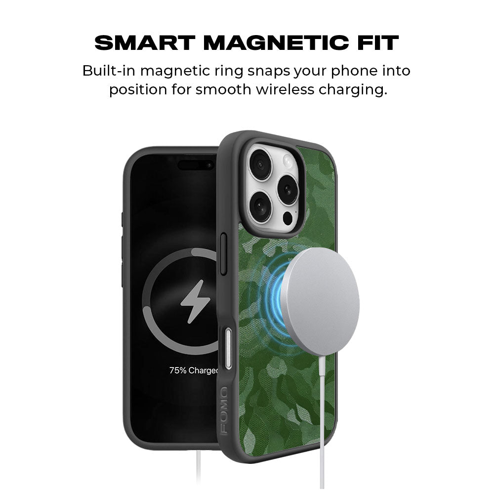 Green Camouflage Textured Skin with Shockguard Armour Magsafe Case for Apple iPhone 16 Pro Max