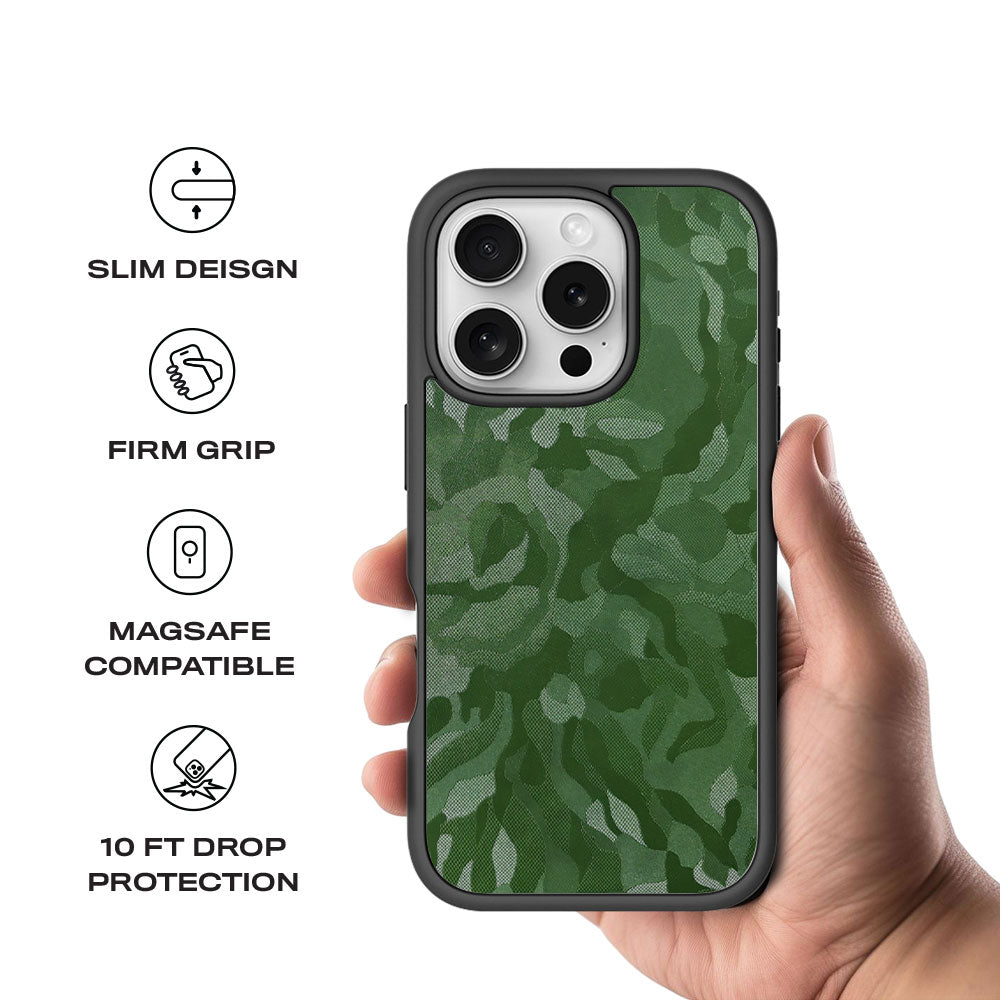 Green Camouflage Textured Skin with Shockguard Armour Magsafe Case for Apple iPhone 16 Pro Max