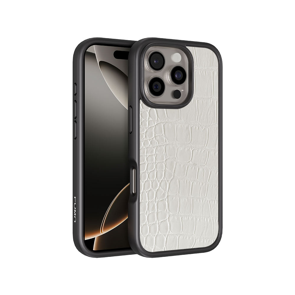 White Crocodile Textured Skin with Shockguard Armour Magsafe Case for Apple iPhone 16 Pro Max