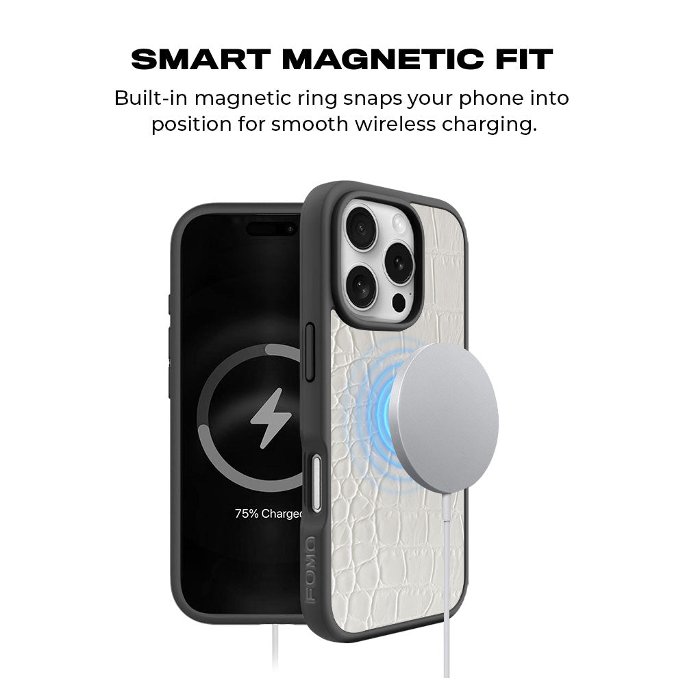 White Crocodile Textured Skin with Shockguard Armour Magsafe Case for Apple iPhone 16 Pro Max