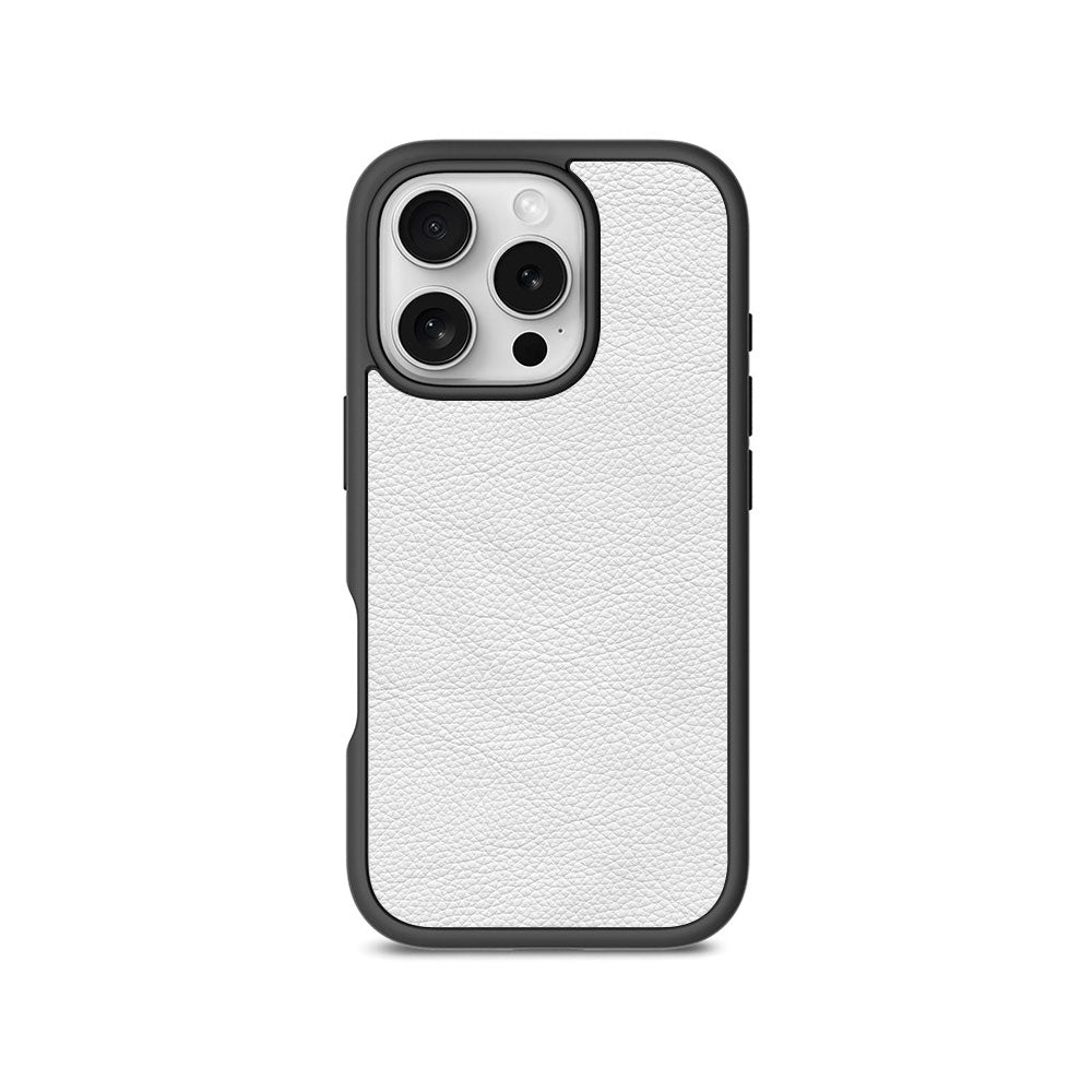 White Leather Textured Skin with Shockguard Armour Magsafe Case for Apple iPhone 16 Pro Max