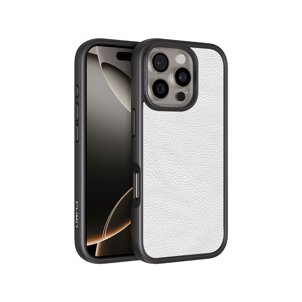 White Leather Textured Skin with Shockguard Armour Magsafe Case for Apple iPhone 16 Pro Max