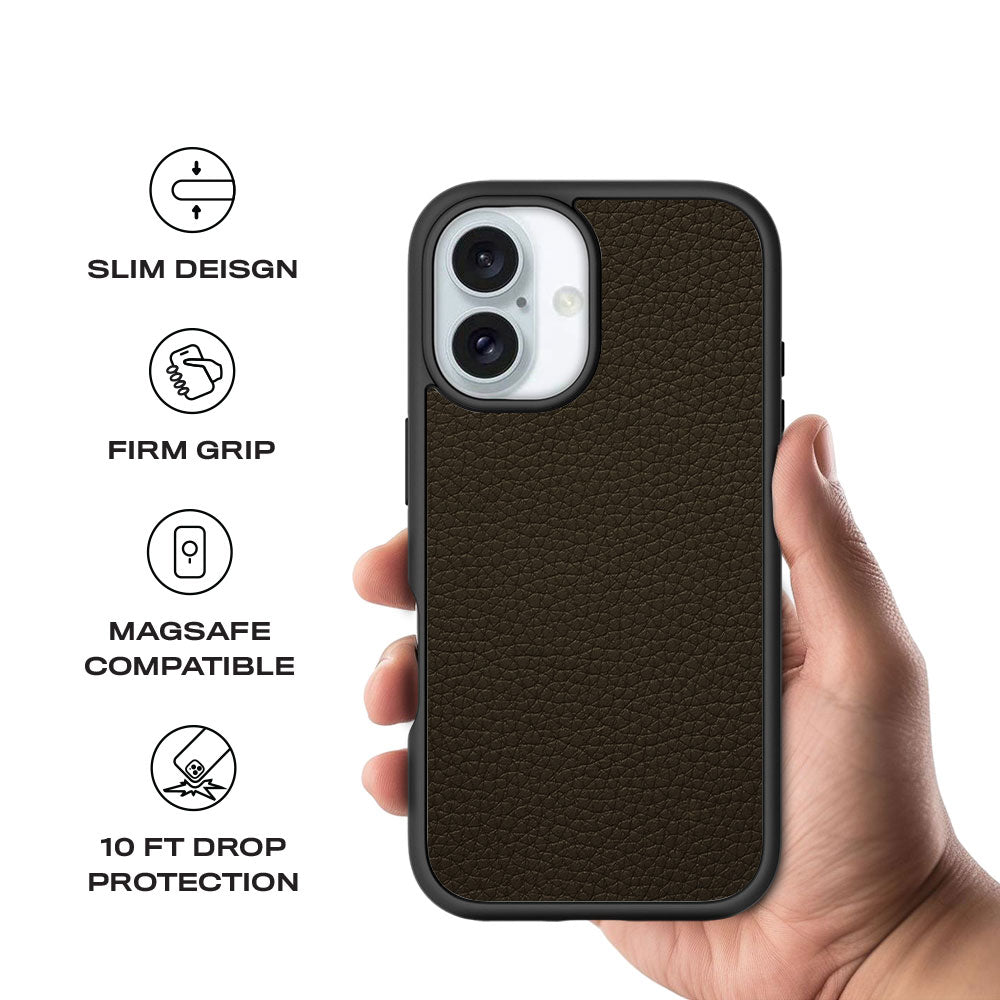 Brown Leather Textured Skin with Shockguard Armour Magsafe Case for Apple iPhone 16 Plus