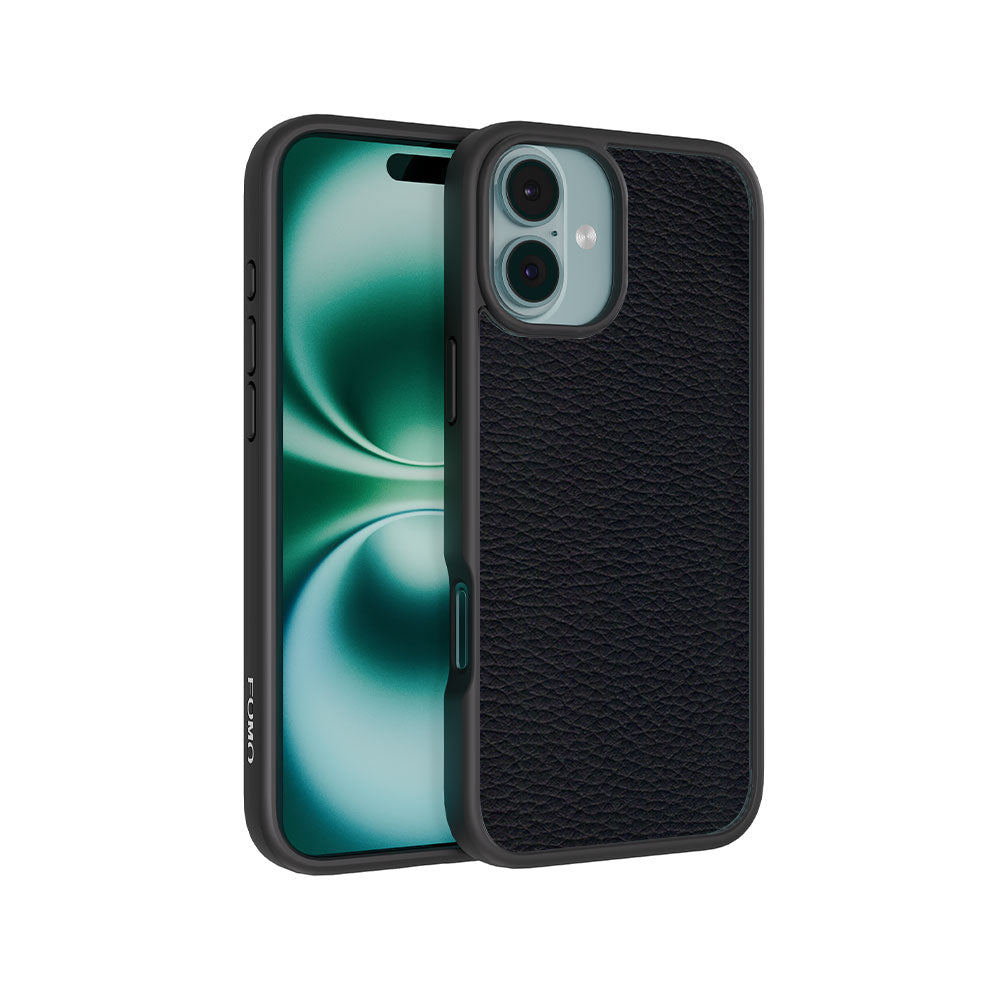 Black Leather Textured Skin with Shockguard Armour Magsafe Case for Apple iPhone 16 Plus