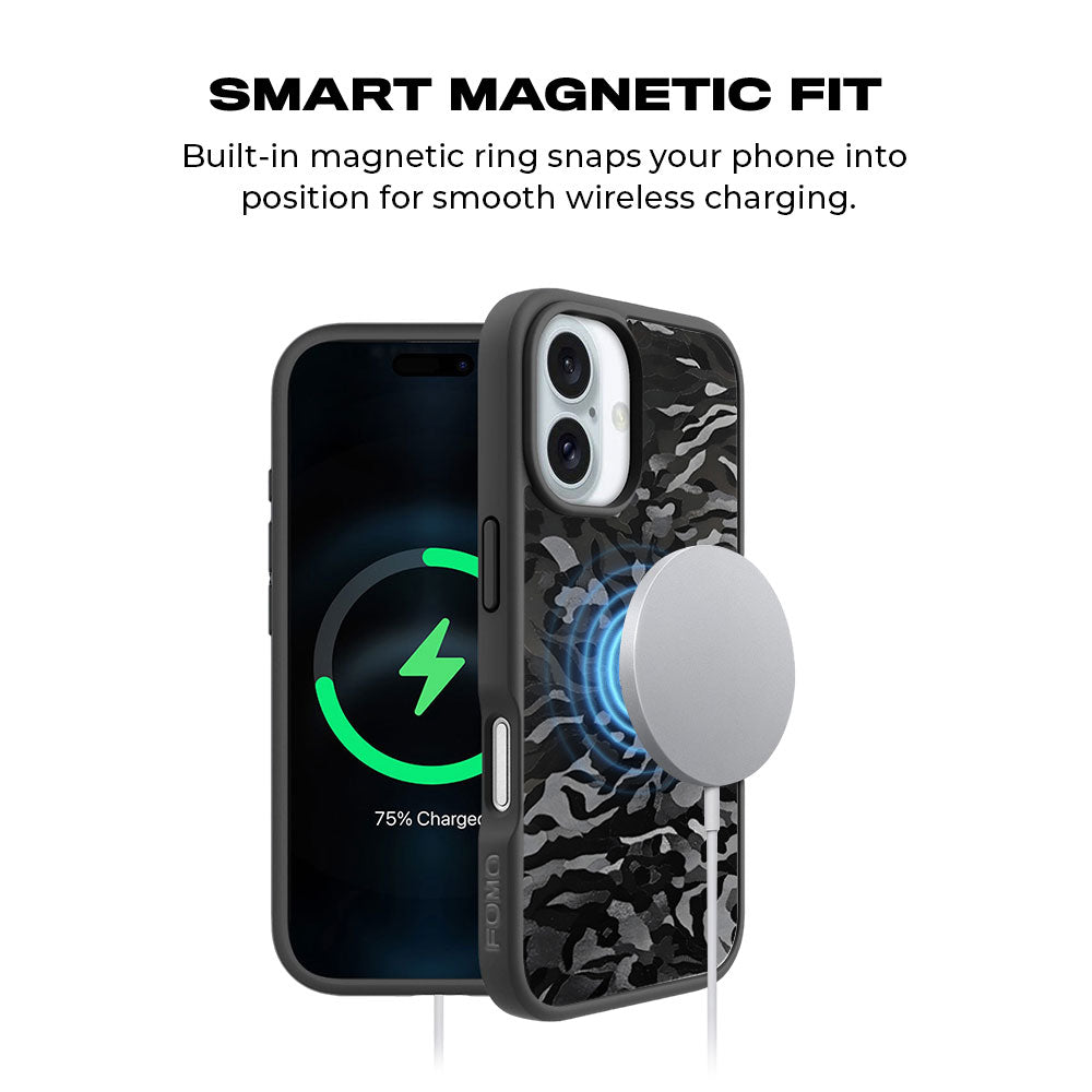 Black Camouflage Textured Skin with Shockguard Armour Magsafe Case for Apple iPhone 16 Plus