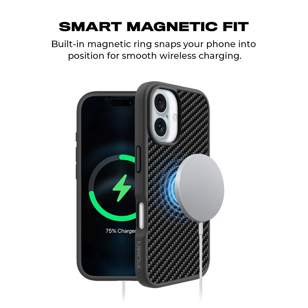 Carbon Fiber Textured Skin with Shockguard Armour Magsafe Case for Apple iPhone 16 Plus