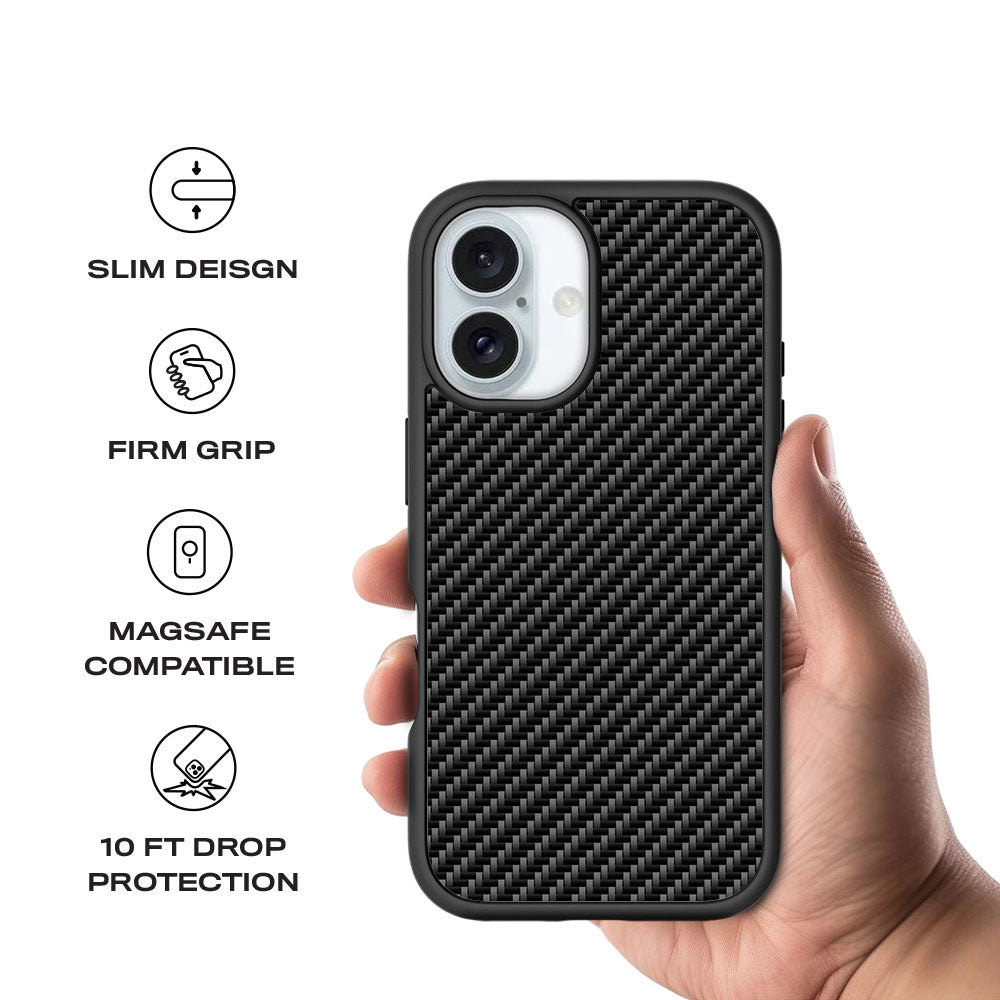Carbon Fiber Textured Skin with Shockguard Armour Magsafe Case for Apple iPhone 16 Plus