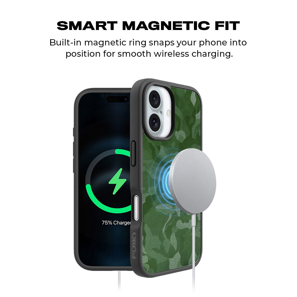 Green Camouflage Textured Skin with Shockguard Armour Magsafe Case for Apple iPhone 16 Plus