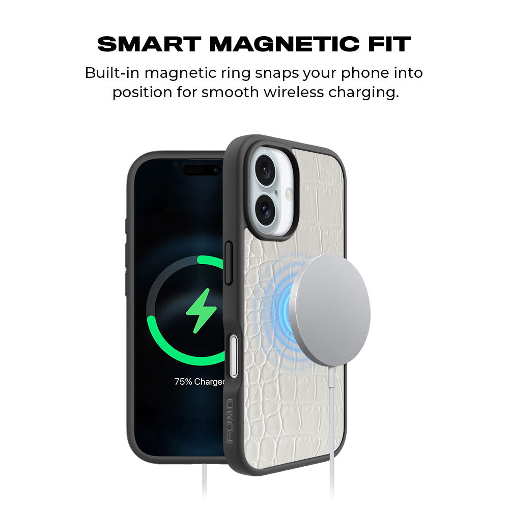 White Crocodile Textured Skin with Shockguard Armour Magsafe Case for Apple iPhone 16 Plus
