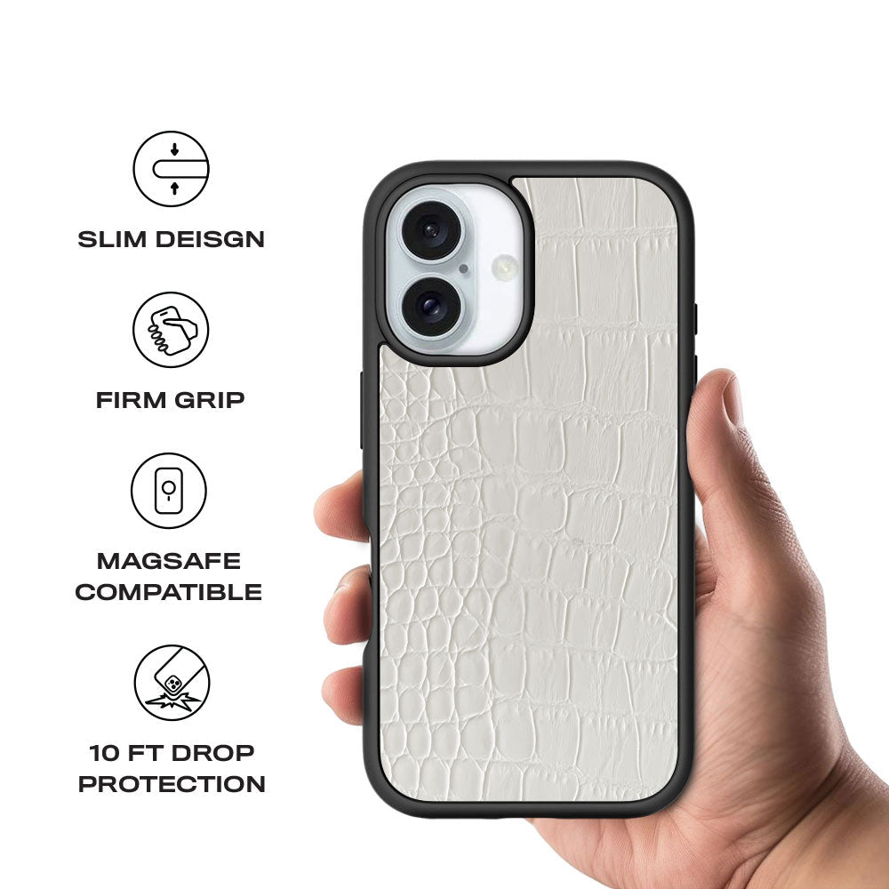 White Crocodile Textured Skin with Shockguard Armour Magsafe Case for Apple iPhone 16 Plus