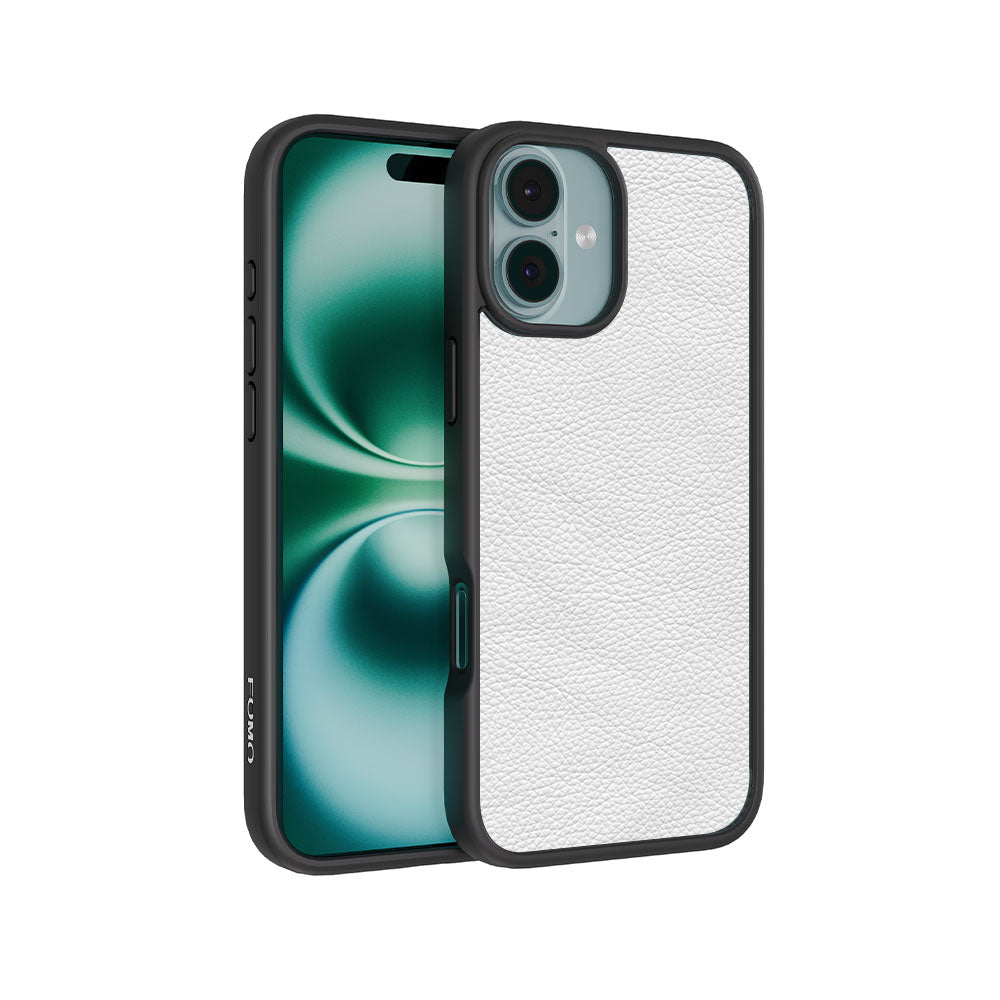 White Leather Textured Skin with Shockguard Armour Magsafe Case for Apple iPhone 16 Plus