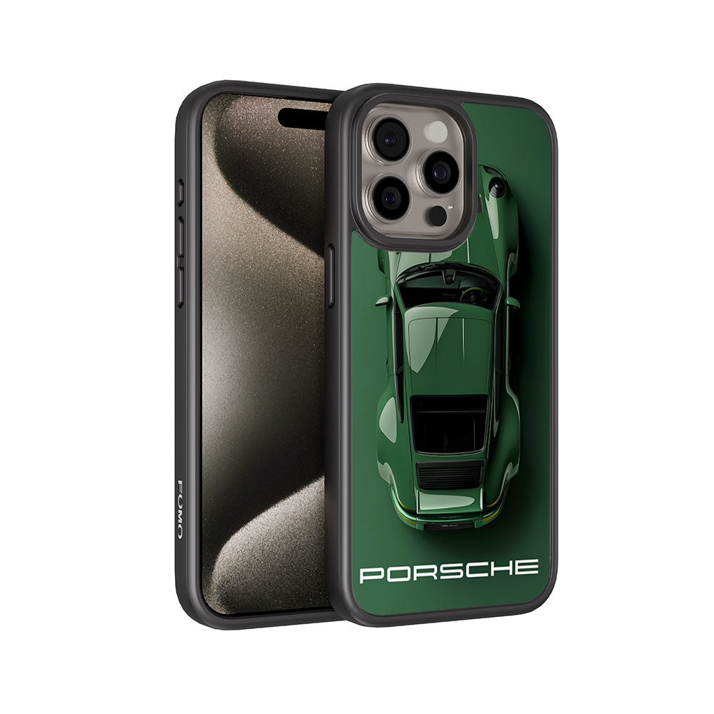 Dark Green Porsche Skin with Shockguard Armour Magsafe Case for Apple iPhone 15 Pro Max