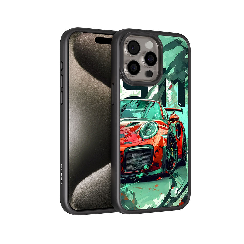 Red Porsche GT 911 Textured Skin with Shockguard Armour Magsafe Case for Apple iPhone 15 Pro Max