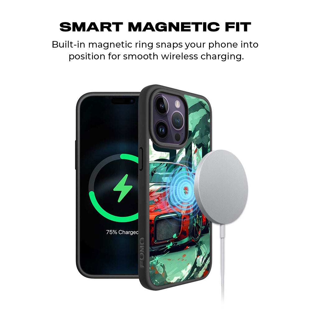 Red Porsche GT 911 Textured Skin with Shockguard Armour Magsafe Case for Apple iPhone 15 Pro Max