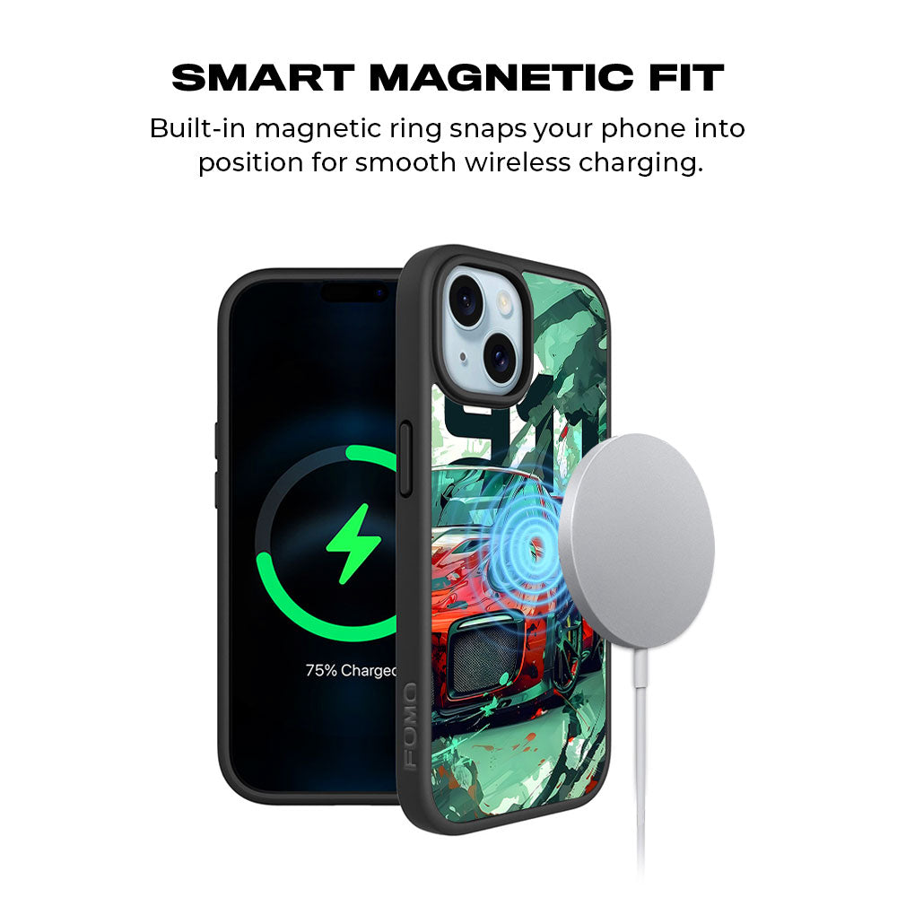 Red Porsche GT 911 Textured Skin with Shockguard Armour Magsafe Case for Apple iPhone 15 Plus