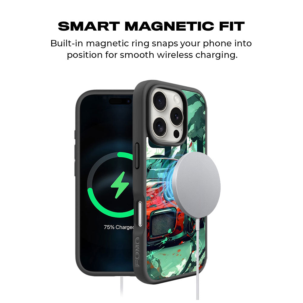 Red Porsche GT 911 Textured Skin with Shockguard Armour Magsafe Case for Apple iPhone 16 Pro